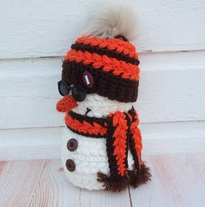 Alternate image for Cool Crochet Snowman in Orange and Brown