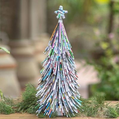 Primary image for Handmade Upcycled Recycled Paper Tree Ornament Indonesia Christmas Fir