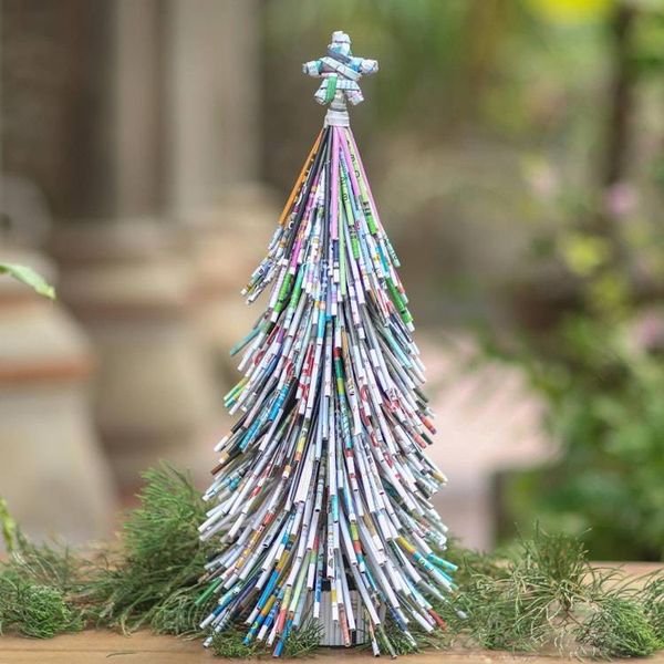 Alternate image for Handmade Upcycled Recycled Paper Tree Ornament Indonesia Christmas Fir
