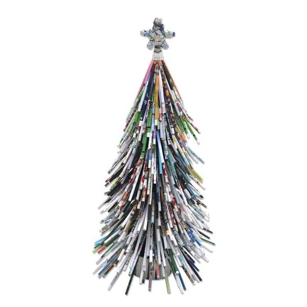 Alternate image for Handmade Upcycled Recycled Paper Tree Ornament Indonesia Christmas Fir