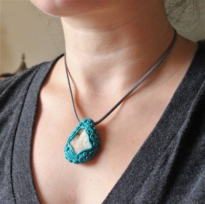 Alternate image for Druzy Quartz Gemstone Polymer Clay Pendant