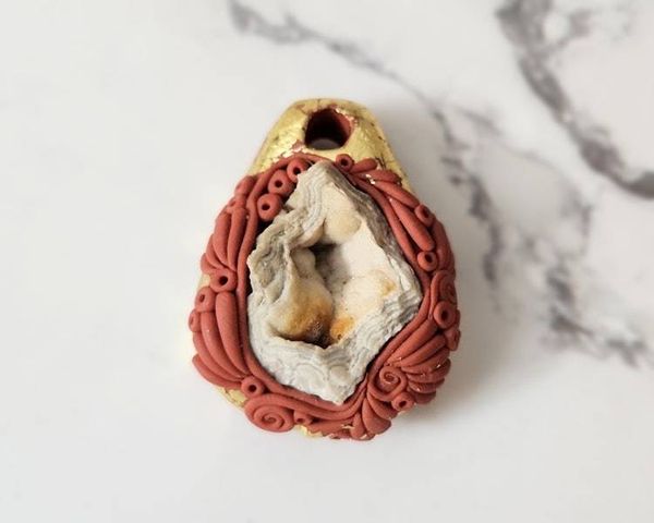 Alternate image for Gold Leaf Druzy Quartz Polymer Clay Pendant
