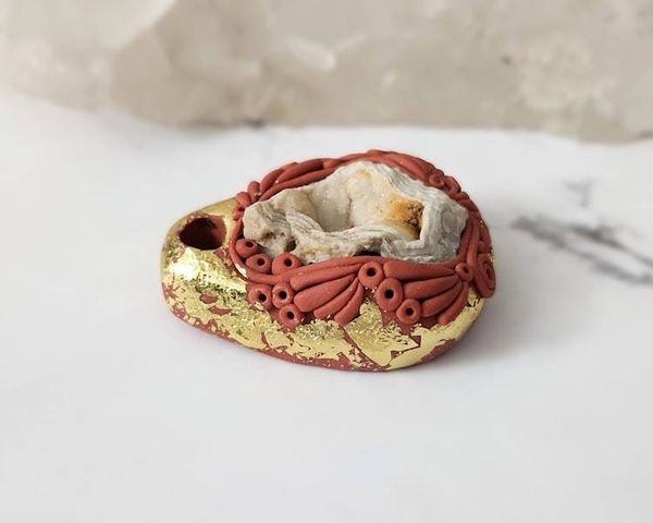 Alternate image for Gold Leaf Druzy Quartz Polymer Clay Pendant