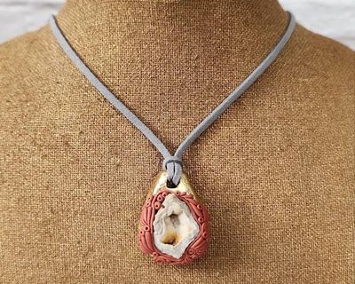 Alternate image for Gold Leaf Druzy Quartz Polymer Clay Pendant