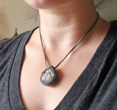 Alternate image for Botroydial Druzy Quartz Polymer Clay Pendant