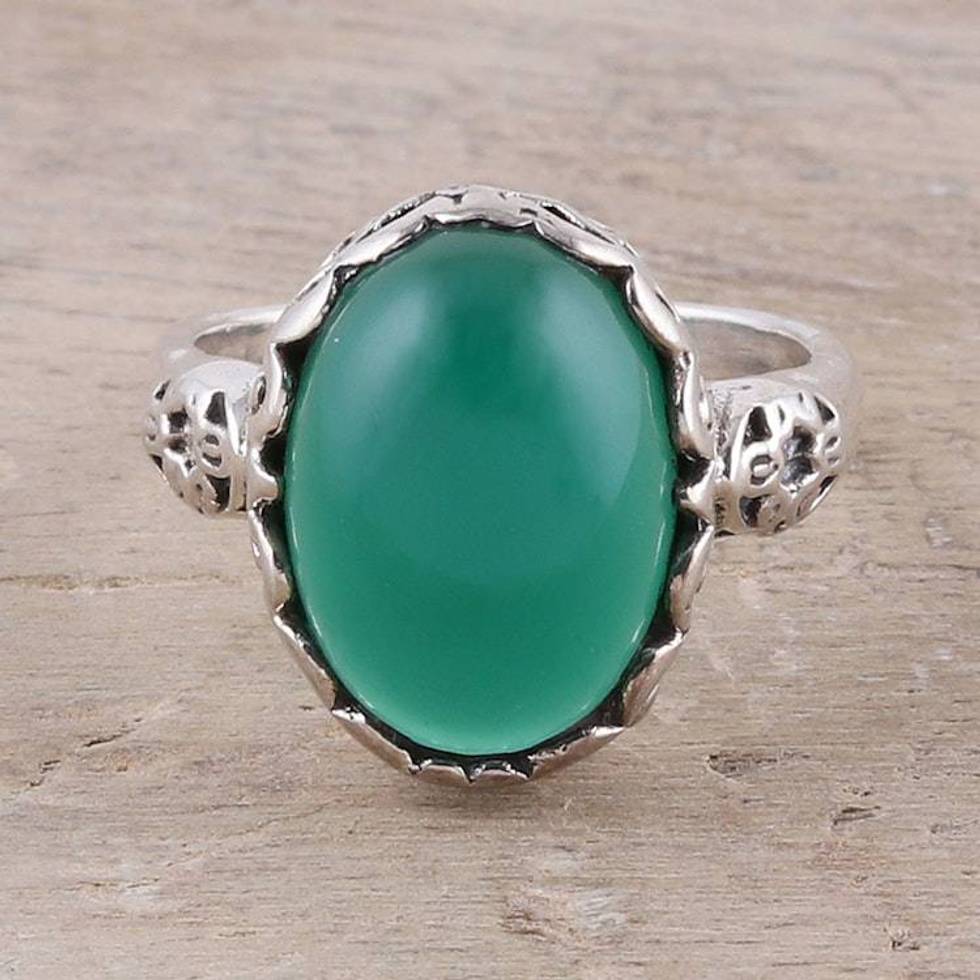 Oval Onyx Cocktail Ring in Green from India 'Glamorous Beauty in Green'