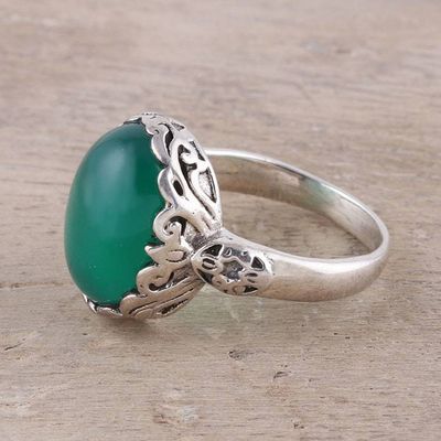 Alternate image for Oval Onyx Cocktail Ring in Green from India Glamorous Beauty in Green