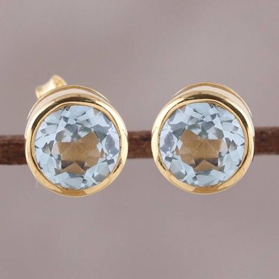 Primary image for 22k Gold Plated Faceted Blue Topaz Stud Earrings from India Sparkling World