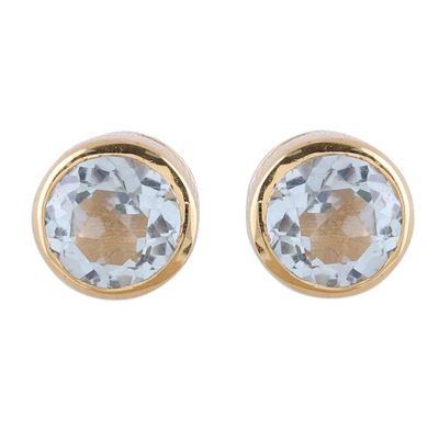 Alternate image for 22k Gold Plated Faceted Blue Topaz Stud Earrings from India Sparkling World