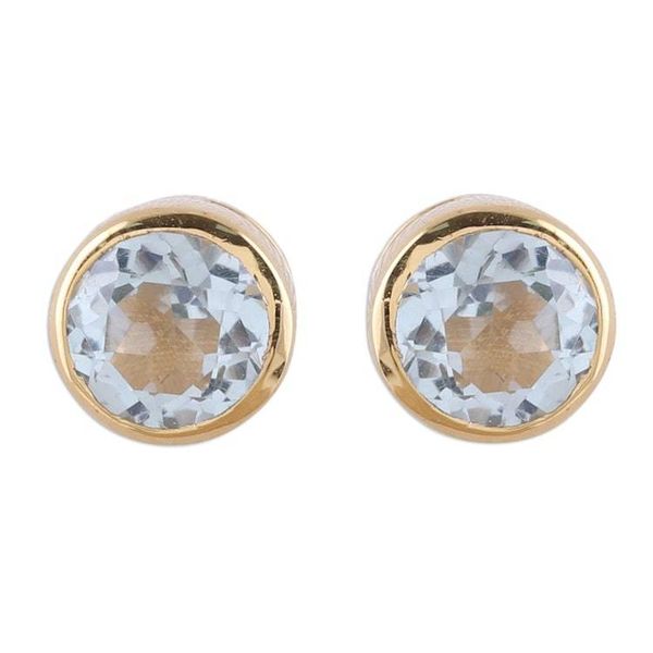 Alternate image for 22k Gold Plated Faceted Blue Topaz Stud Earrings from India Sparkling World