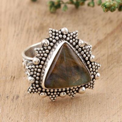 Primary image for Handmade Sterling Silver and Labradorite Cocktail Ring Dotted Pyramid