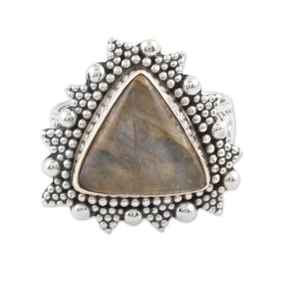 Alternate image for Handmade Sterling Silver and Labradorite Cocktail Ring Dotted Pyramid
