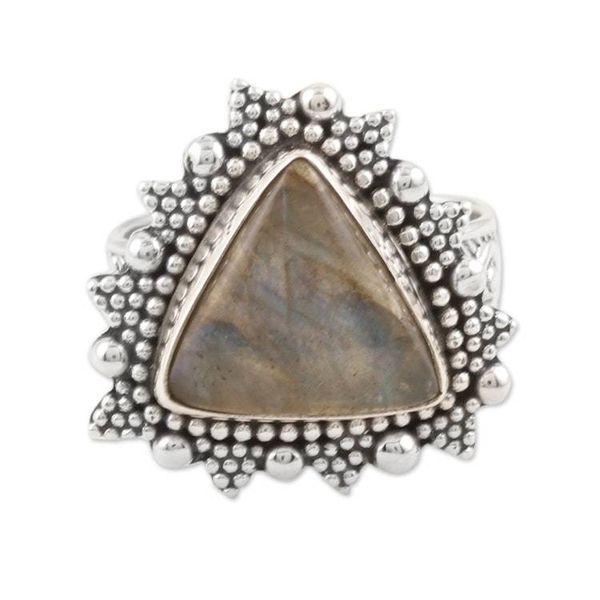 Alternate image for Handmade Sterling Silver and Labradorite Cocktail Ring Dotted Pyramid