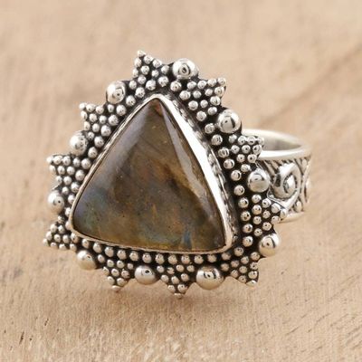 Alternate image for Handmade Sterling Silver and Labradorite Cocktail Ring Dotted Pyramid