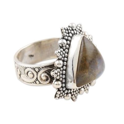 Alternate image for Handmade Sterling Silver and Labradorite Cocktail Ring Dotted Pyramid