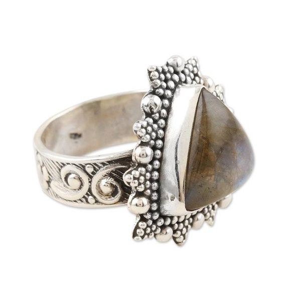 Alternate image for Handmade Sterling Silver and Labradorite Cocktail Ring Dotted Pyramid
