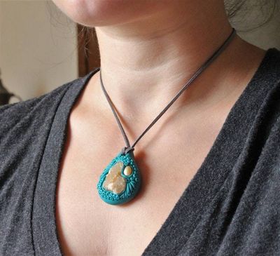 Alternate image for Quartz Cluster and Pearl Polymer Clay Pendant