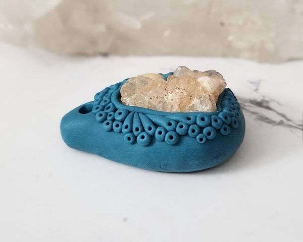 Alternate image for Quartz Cluster and Pearl Polymer Clay Pendant