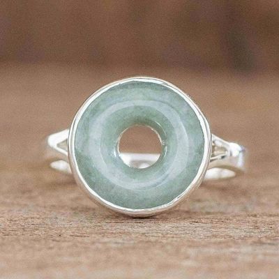 Primary image for Circle Design Apple Green Jade Cocktail Ring from Guatemala Eternity in Apple Green