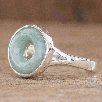Alternate image for Circle Design Apple Green Jade Cocktail Ring from Guatemala Eternity in Apple Green