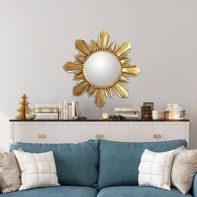 Main image for Unique Round Gilded Wood Mirror 22 with Bronze Leaf Cuzco Sun
