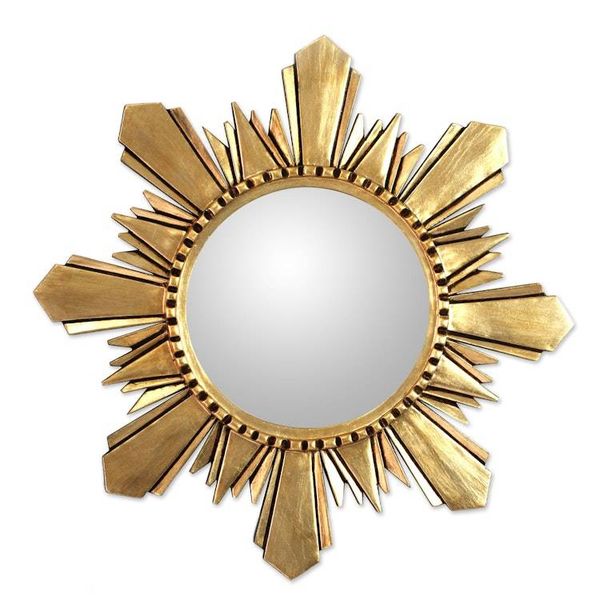 Alternate image for Unique Round Gilded Wood Mirror 22 with Bronze Leaf Cuzco Sun