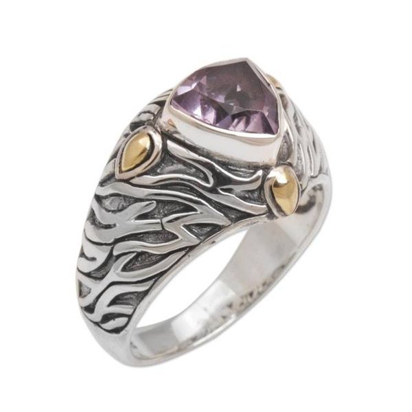 Alternate image for Sterling Silver and Amethyst Ring with 18K Gold Accents Deep Roots