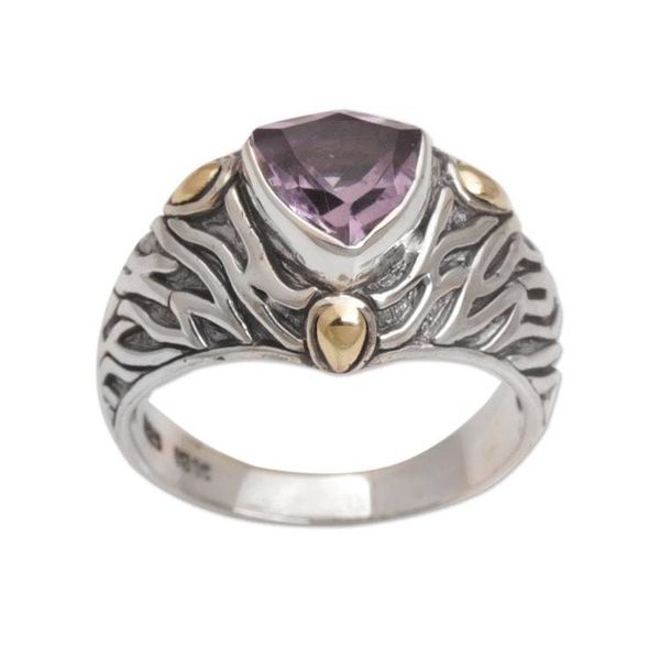 Alternate image for Sterling Silver and Amethyst Ring with 18K Gold Accents Deep Roots