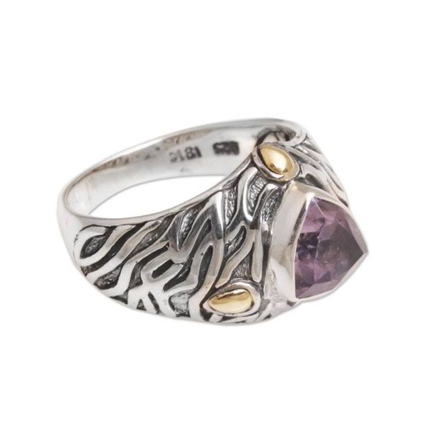 Alternate image for Sterling Silver and Amethyst Ring with 18K Gold Accents Deep Roots