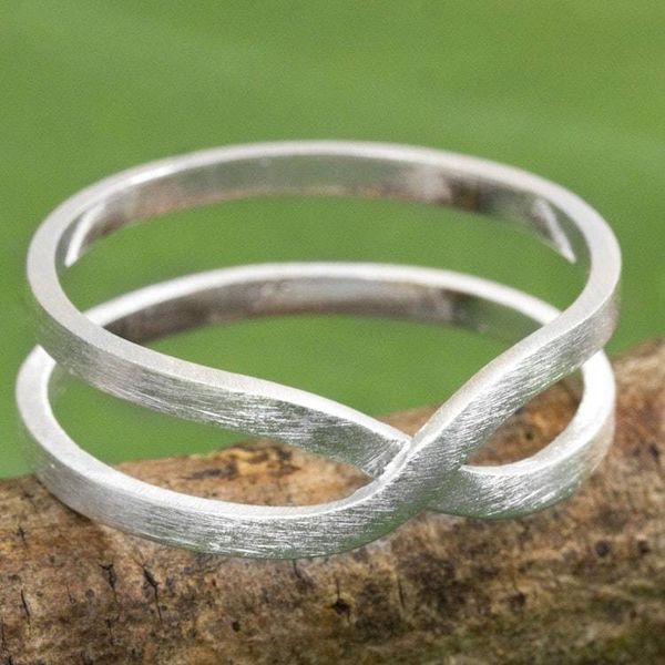 Alternate image for Brushed Silver Modern Thai Artisan Crafted Eternity Ring Eternity Love