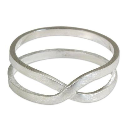 Alternate image for Brushed Silver Modern Thai Artisan Crafted Eternity Ring Eternity Love