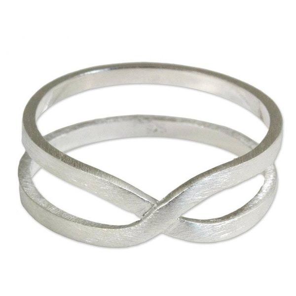 Alternate image for Brushed Silver Modern Thai Artisan Crafted Eternity Ring Eternity Love