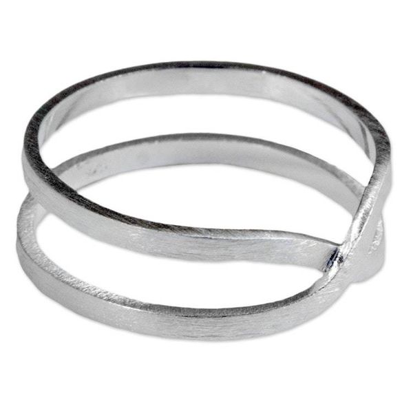 Alternate image for Brushed Silver Modern Thai Artisan Crafted Eternity Ring Eternity Love