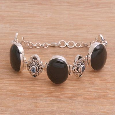 Primary image for Onyx and Blue Topaz Sterling Silver Link Bracelet from Bali Enchanting Grace