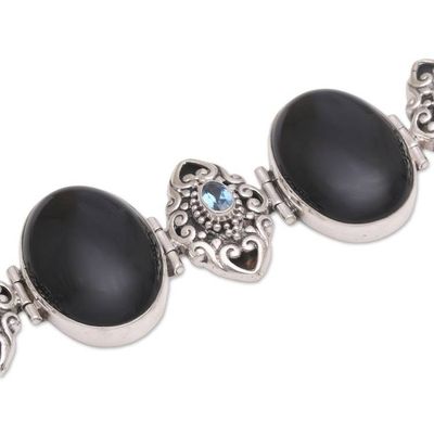 Alternate image for Onyx and Blue Topaz Sterling Silver Link Bracelet from Bali Enchanting Grace