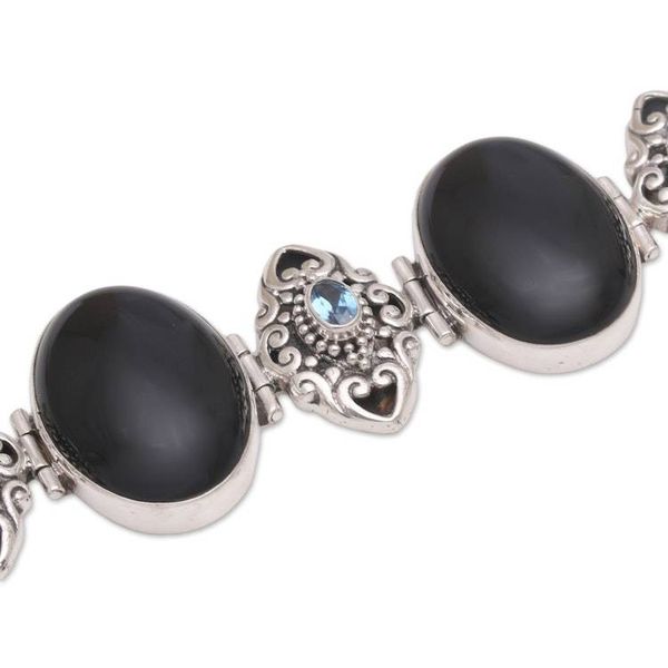 Alternate image for Onyx and Blue Topaz Sterling Silver Link Bracelet from Bali Enchanting Grace