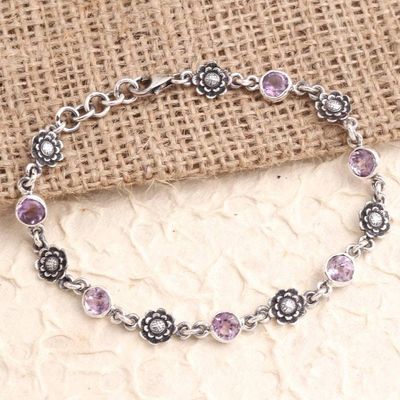 Primary image for Hand Crafted Amethyst and Sterling Silver Link Bracelet Sunflower Line