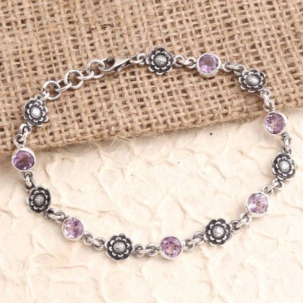 Alternate image for Hand Crafted Amethyst and Sterling Silver Link Bracelet Sunflower Line