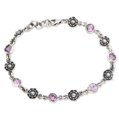 Alternate image for Hand Crafted Amethyst and Sterling Silver Link Bracelet Sunflower Line