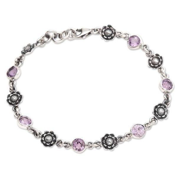 Alternate image for Hand Crafted Amethyst and Sterling Silver Link Bracelet Sunflower Line
