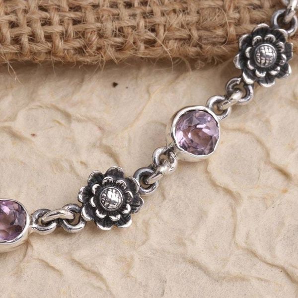 Alternate image for Hand Crafted Amethyst and Sterling Silver Link Bracelet Sunflower Line