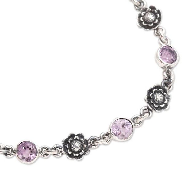 Alternate image for Hand Crafted Amethyst and Sterling Silver Link Bracelet Sunflower Line