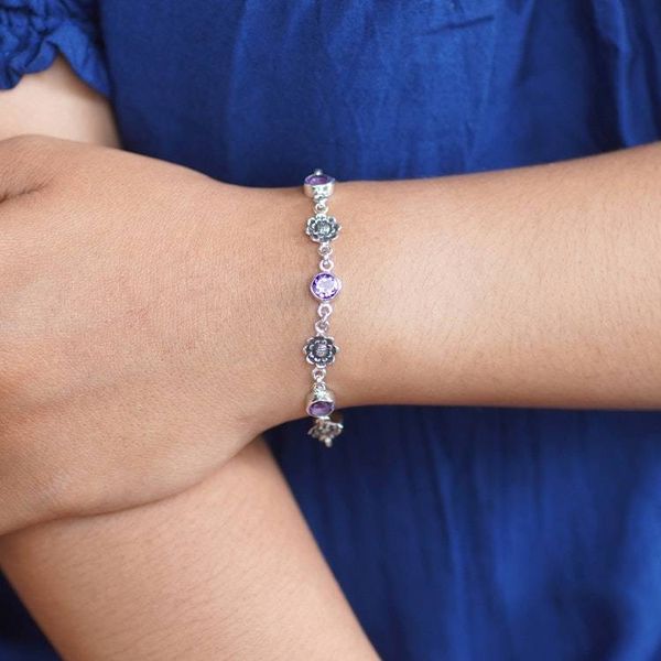 Alternate image for Hand Crafted Amethyst and Sterling Silver Link Bracelet Sunflower Line
