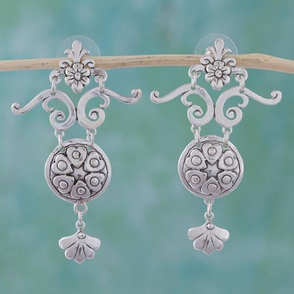 Alternate image for Romantic Sterling Silver Dangle Earrings Hearts and Flowers