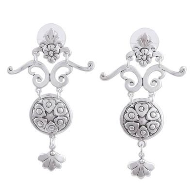 Alternate image for Romantic Sterling Silver Dangle Earrings Hearts and Flowers