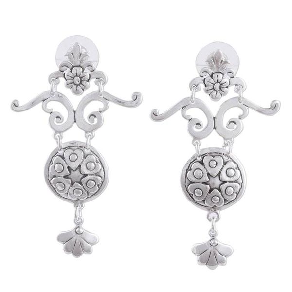 Alternate image for Romantic Sterling Silver Dangle Earrings Hearts and Flowers