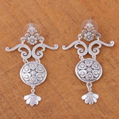 Alternate image for Romantic Sterling Silver Dangle Earrings Hearts and Flowers