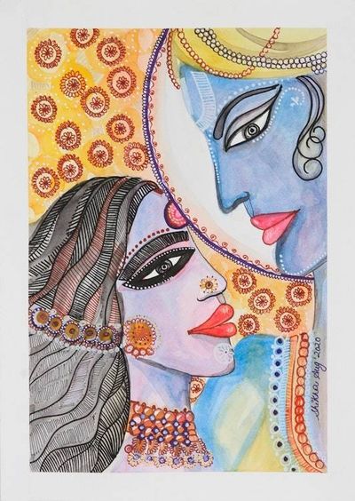 Primary image for Rama and Sita Watercolor Painting on Handmade Paper Eternal Union