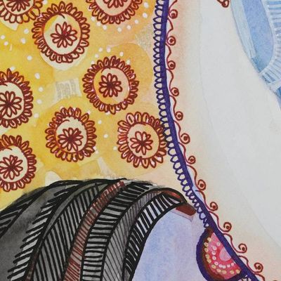 Alternate image for Rama and Sita Watercolor Painting on Handmade Paper Eternal Union
