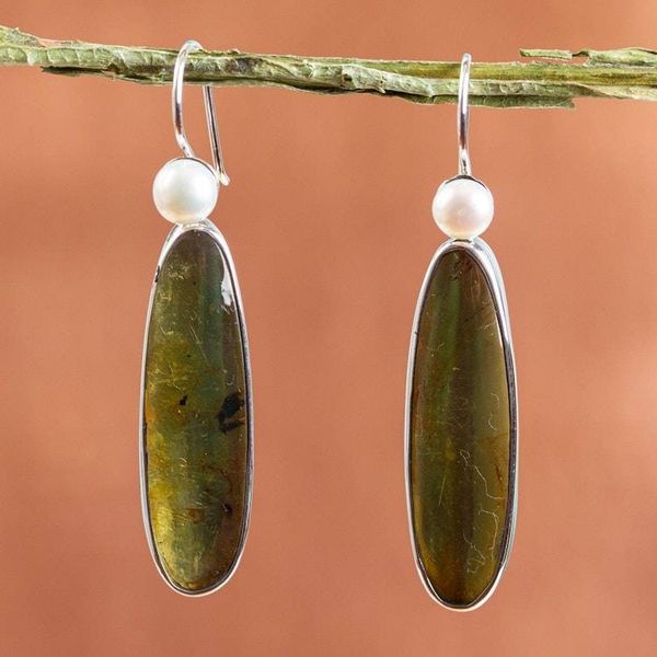 Alternate image for Unique Sterling Silver and Amber Drop Earrings Shadowed Sunlight